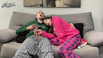 Little Step Sister’s Eager Hands Work Over Step Brother’s Thick Cock Until He Unleashes A Massive Load