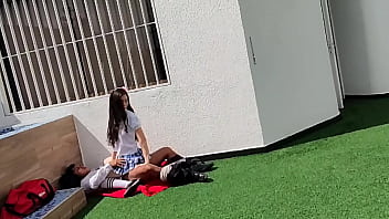 Two Horny Students Get Caught Fucking On The School Roof By Surveillance
