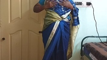 Sultry Indian Housewife In A Clinging Blue Saree Teases With Her Massive Tits And Smooth Shaved Pussy, Pinching Her Stiff Nipples And Rubbing Her Wet Slit In A Frenzy Of Forbidden Pleasure