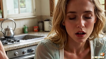 When Dad’s Away, My Stepson Takes Me Hard In The Kitchen, Pounding My Big Ass And Hot Tits