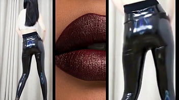 Swaying Asian Beauty In Shiny Vinyl Leggings