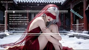 Snow-skinned Beauty In Crimson, Silver-haired Allure—ai-crafted Passion Unfolds In The First Climax.