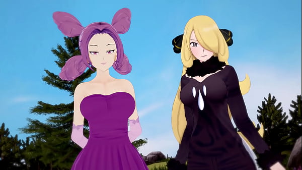Pokemon Threesome: Cynthia And Fantina’s Massive Melons Collide