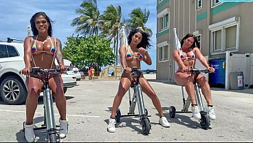 Big Ass Latinas Ride Electric Trikes At Public Beach, Big Booty Bouncing